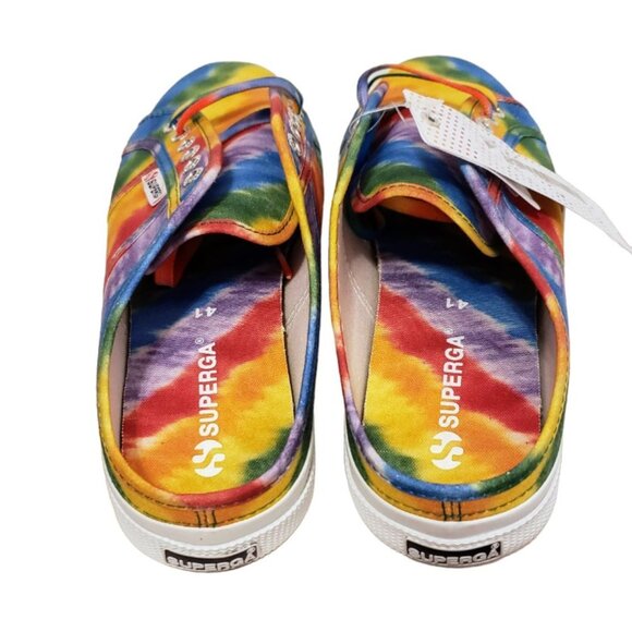 SUPERGA New Slide-On Sneakers Tie-Dye Multi-Color Rainbow Vivid Fun Artsy Bright - Picture 2 of 8